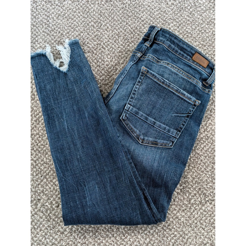 BKE Payton Mid Rise Ankle Skinny Stretch Jeans Med. Wash Frayed Step Hem Size 28